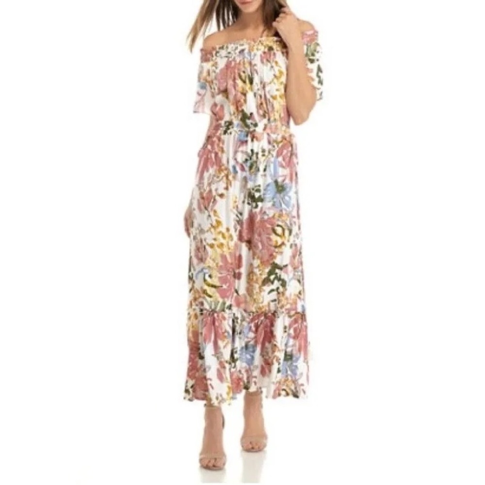 New Directions Spring Blooms Floral Dress Off the Shoulder Size Small